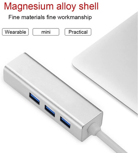Imagen 4 de 5 de Adaptador De Red Tipo C A Rj45 Ethernet 3.0 + Hub 3.0 4en1
