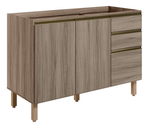 Balcao Para Pia 2p 3g 120cm Mdf Kali 16417 Carvalho Toq Carv