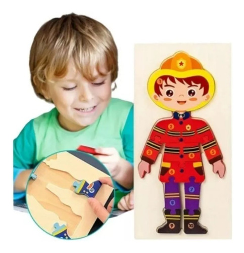 Rompecabezas Puzzles 3d Bombero De Madera Para Niños Y Niñas