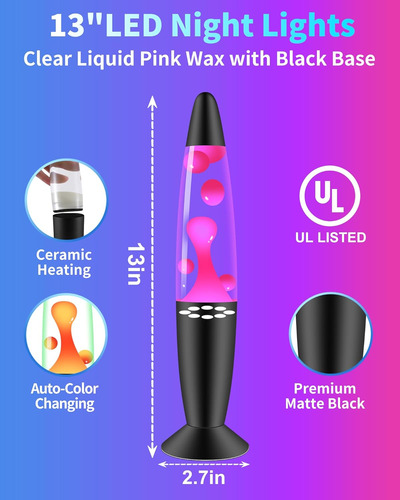 Lámpara Led De 7 Colores Cambiantes Con Cera Rosa Para Niños