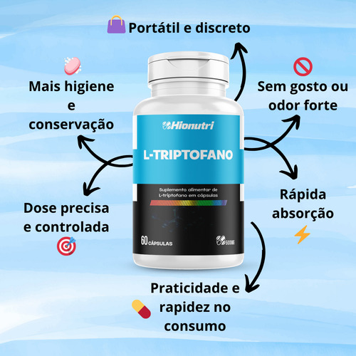 L-Triptofano 60 Capsulas 500mg Sem sabor - Hionutri