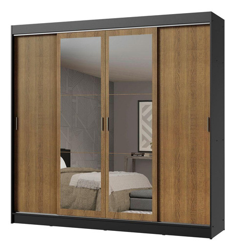 Guarda-roupa Casal Austin 4 Portas 3 Gavetas Preto