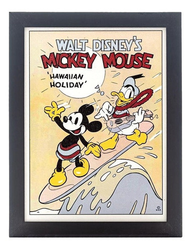 Quadro Disney Mickey E Donald Moldura Preta Decorativo