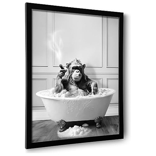 Decoración De Baño Enmarcada, Chimpancé Bañera, Art...