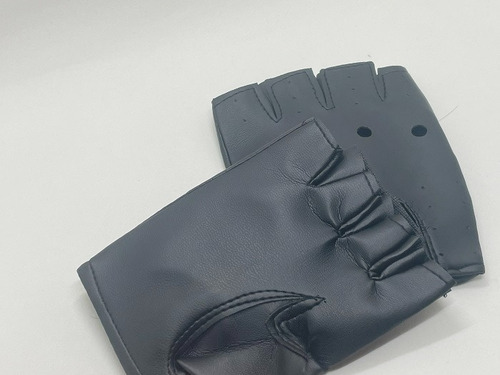 Luva Curta Couro Ecológico Fino Piloto Punk Rock Moto Custom Cor Preto Tamanho Único