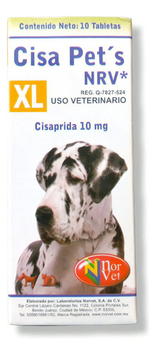 Cisa-pet's Xl 10 Mg 20 Kg 10 Tab Norvet Cisaprida