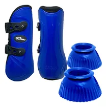 Comprar Kit Caneleira Luva Cloche Borracha Cavalo Vaquejada Hipismo Cor Azul