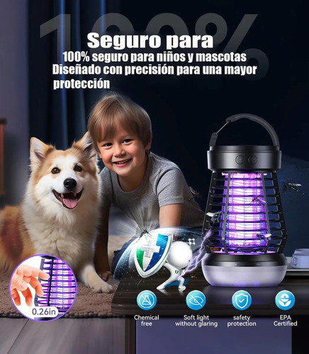 3 en 1 UV Inverter AI Mosquito Killer Matamosquitos de exterior con luz LED de camping matamosquitos de interior con función USB recargable para pasillos de viaje balcones patios traseros etc
