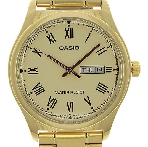 Relógio Casio Masculino Dourado Calendário Duplo Prova Dágua