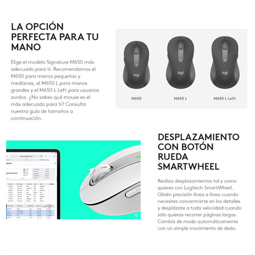 Mouse Inalámbrico / Bluetooth, Logitech Signature M650