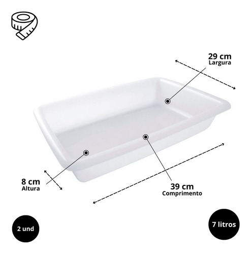 Kit 2 Bandeja Retangular Multiuso De Plástico Branco 7l