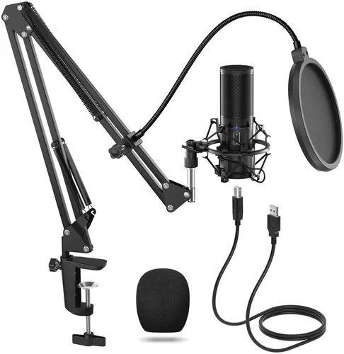 KNMY Micrófono USB Condensador para Juegos Juegos grabación de música Compatible con computadora Windows Mac iOS Soporte Podcast micrófono de computadora con Soporte para trípode Filtro Pop 