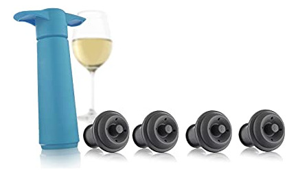 Bomba De Vino Azul Con Tapon De Vino Al Vacio De Plastico