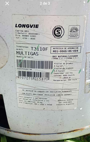 Termotanque Longvie 110 L.