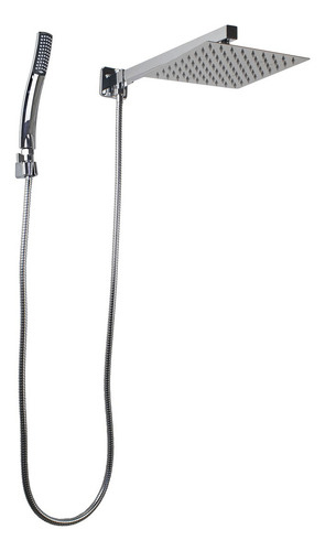 Ducha Chuveiro Inox 20x20 Cm Com Desviador E Ducha De Mão Em Abs Com Trava