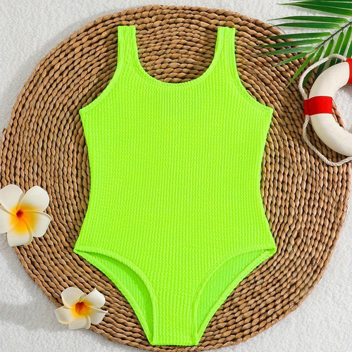 Traje De Baño De Una Pieza For Niñas Con Cuello En U For