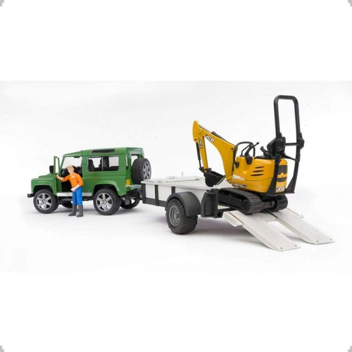 Bruder 2593 Jeep Land Rover Con Trailer Cat + Excavadora Jcb