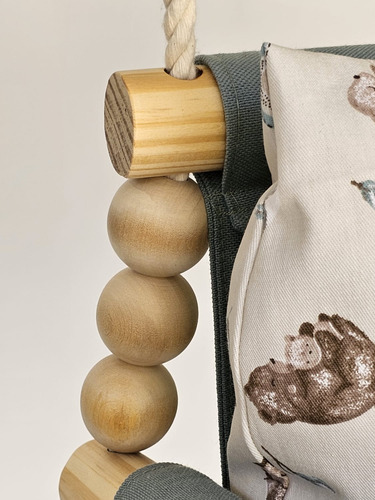 Hamaca Para Bebé Ivan - 6 Meses A 3 Años - Tela Y Madera Beige Con Diseños En Marrón Y Celeste