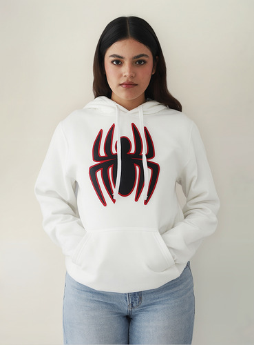 Sudadera Spiderman Unisex Con Gorro Blanca Casual Algodón