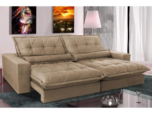  Cama Inbox Soft Sofa Retrátil Reclinável Pocket 2,12m Castor Cor Marrom-claro Desenho do tecido Liso