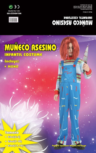 Disfraz Niño Chucky Muñeco Asesino Talla 4/6 Al 11-14