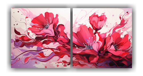 160x80cm Cuadro Combinación De Colores Rojo Y Rosa Flores