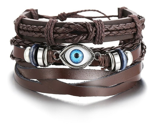 Pulsera Manilla Brazalete Cuero Color Café Timón  Hombre