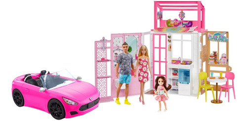 Barbie Pack Familia En Casa + Barbie + Ken + Chelsea + Auto