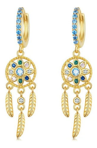 Aretes Pendientes Atrapasueños Plata S925 Chapados Oro 18k