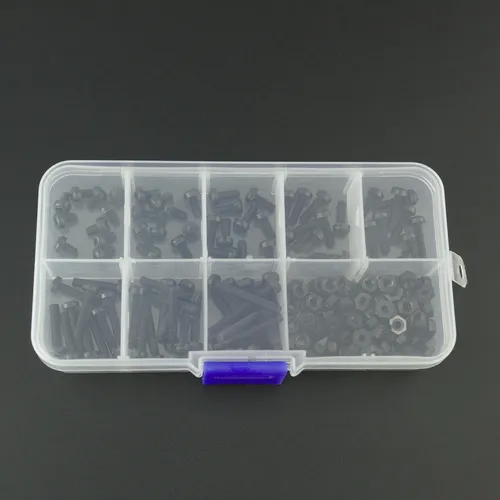 Kit De 160 Tornillos Y Tuercas Nylon M3 Surtidos Negros