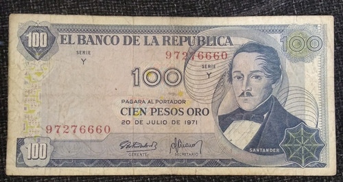 Billete De 100 Pesos 8 Digitos Año 1971