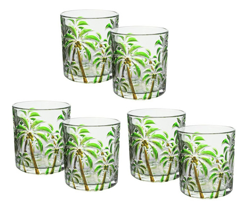 Conjunto 6 Copos Palm Tree De Vidro Tropical Coqueiros