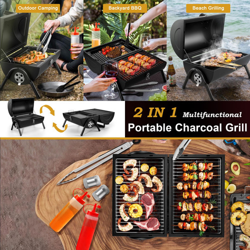 Parrilla Portátil De Carbón 2 En 1 Para Barbacoa Camping Color