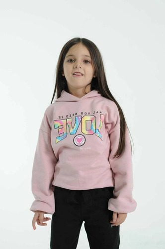 Buzo Con Capucha Nena Love Frizado Colores Kiddie Niña
