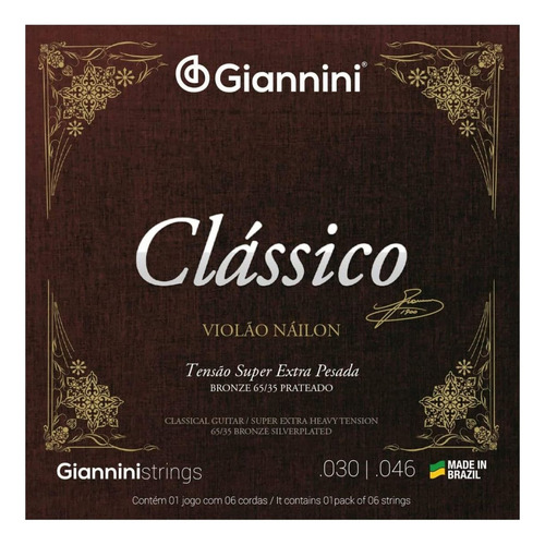 Kit 2 Encordoamento Violão Giannini Nylon Bronze Genwxpa