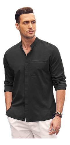 Camisa De Lino Y Manga Larga Con Botones Para Hombre Casual