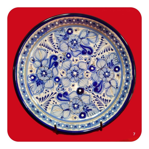 Imagen 4 de 10 de Plato De Talavera Poblana Azul 30 Cm Envío Gratis Hoy! Plt