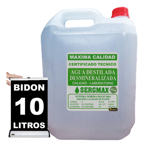 Bidón X 10l Agua Destilada Desionizada Ultrafiltrada Premium