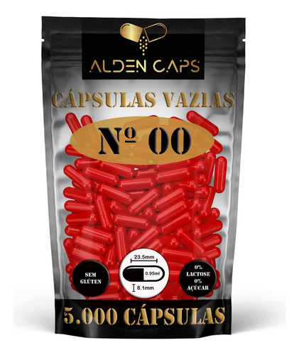 5.000 Cápsulas Vazias De Gelatina Vermelhas Nº 00 (1000mg) Cor Vermelha