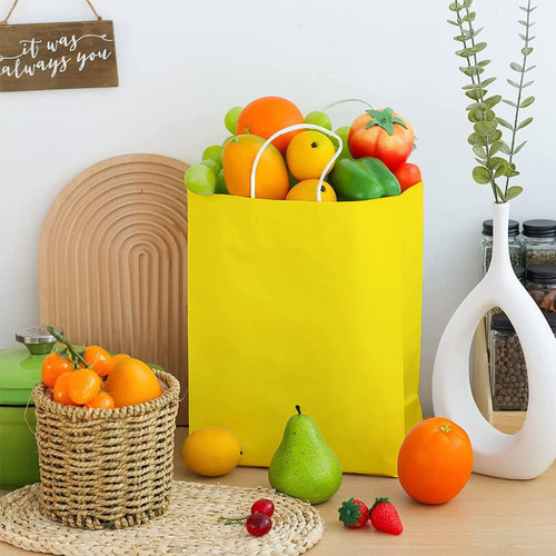 40 Bolsas De Papel Ecológicas Portátil Decorativas Color Amarillo