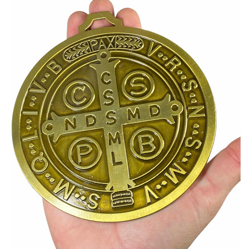 Gran Medallón Moneda San Benito Cruz 12,5x14cm Bronce Medall