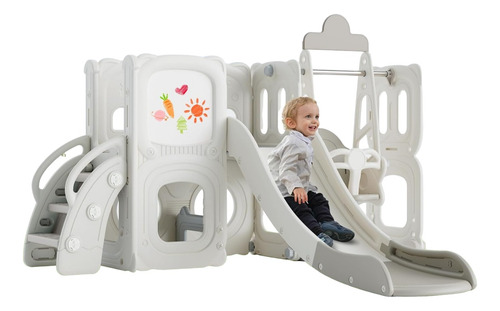 Tobogan 7 En 1 Para Niños Pequeños Columpio Gris Virubi