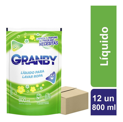 Pack Granby Jabon Liquido Total Para Ropa 12 U X 800 Ml