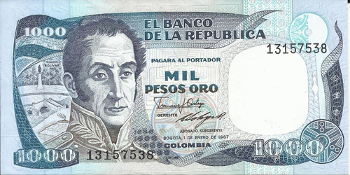 Colombia  1000 Pesos 1 Enero 1987 Imprenta Thomas De La Rue