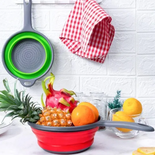 Colador Escurridor Plegable De Silicona 24 Cm Con Mango Color Variado