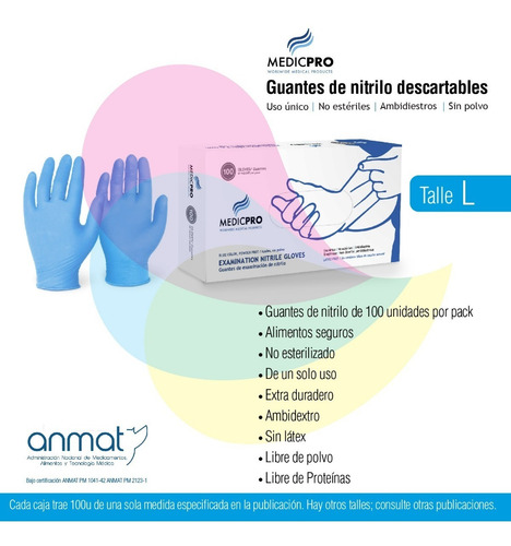 Imagen 2 de 10 de Guantes Nitrilo Large Medicpro 20 Cajas X 100 Unidades