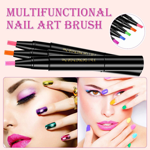Bolígrafo De Uñas 3 En 1 De 10 Colores Para Decoración De Uñ