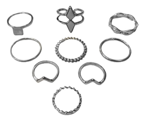 Pack 9 Anillos Plateados Diferentes Modelos