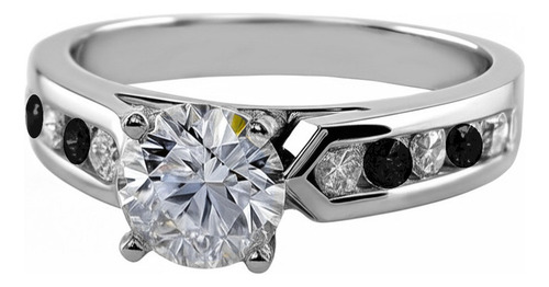 Anillo En Plata Certificada Diamantes Laterales Negros Etnty Blanco