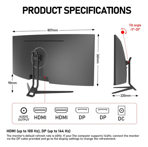 Gawfolk 34 Pulgadas Ultrawide Curred 144hz Gaming Computer M
